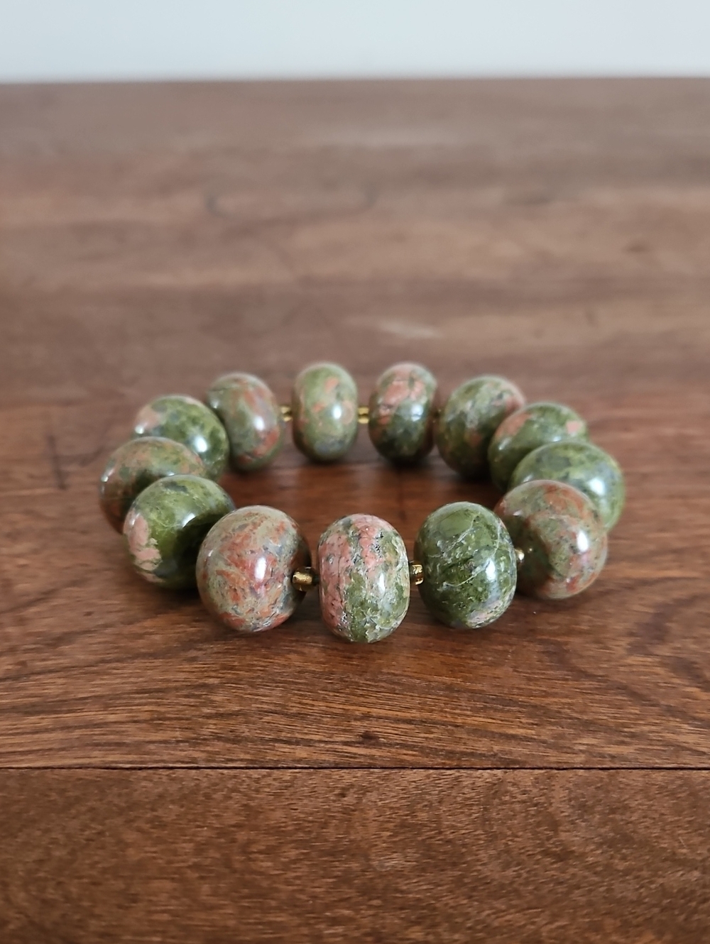 Green and Pink Stone Bead Stretch Bracelet